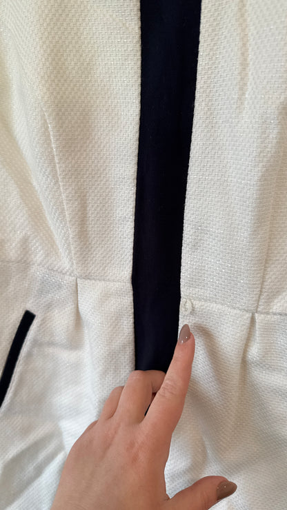 Portmans White Textured Navy Trim Shift Dress - Size 10