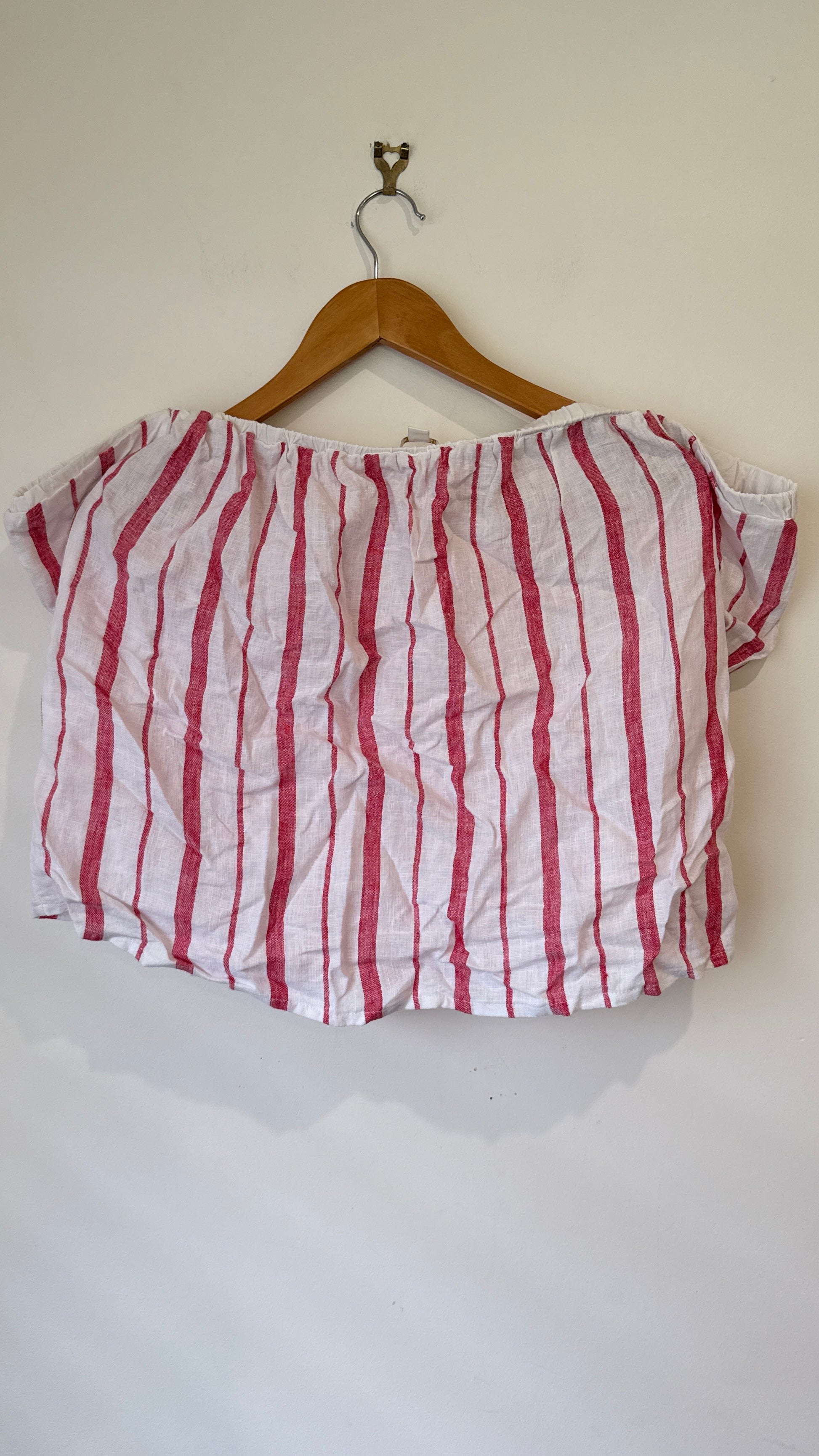 Kookai Linen Striped Off Shoulder Top - Size 34