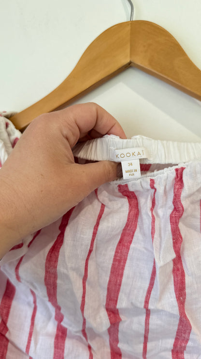 Kookai Linen Striped Off Shoulder Top - Size 34