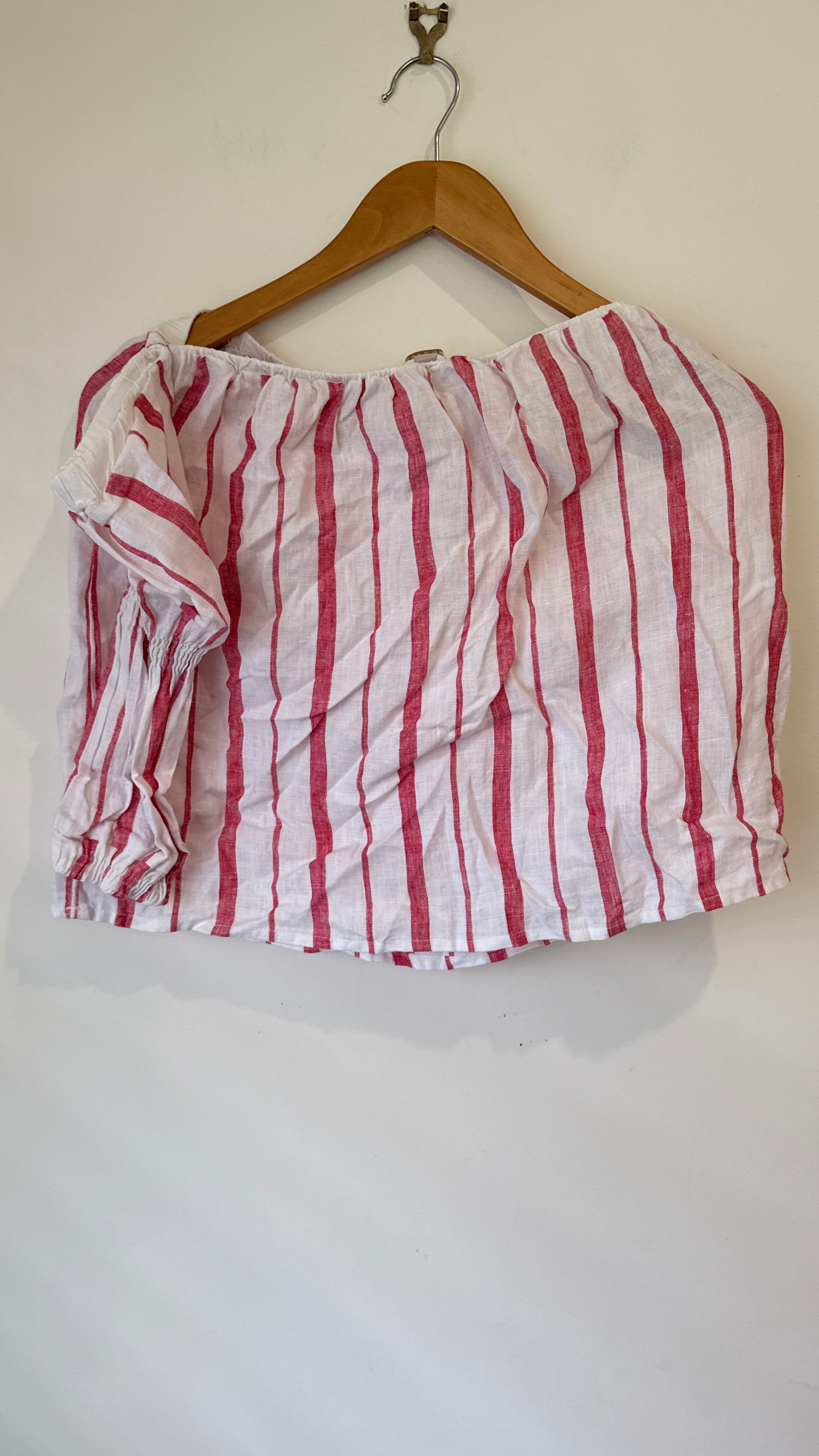 Kookai Linen Striped Off Shoulder Top - Size 34