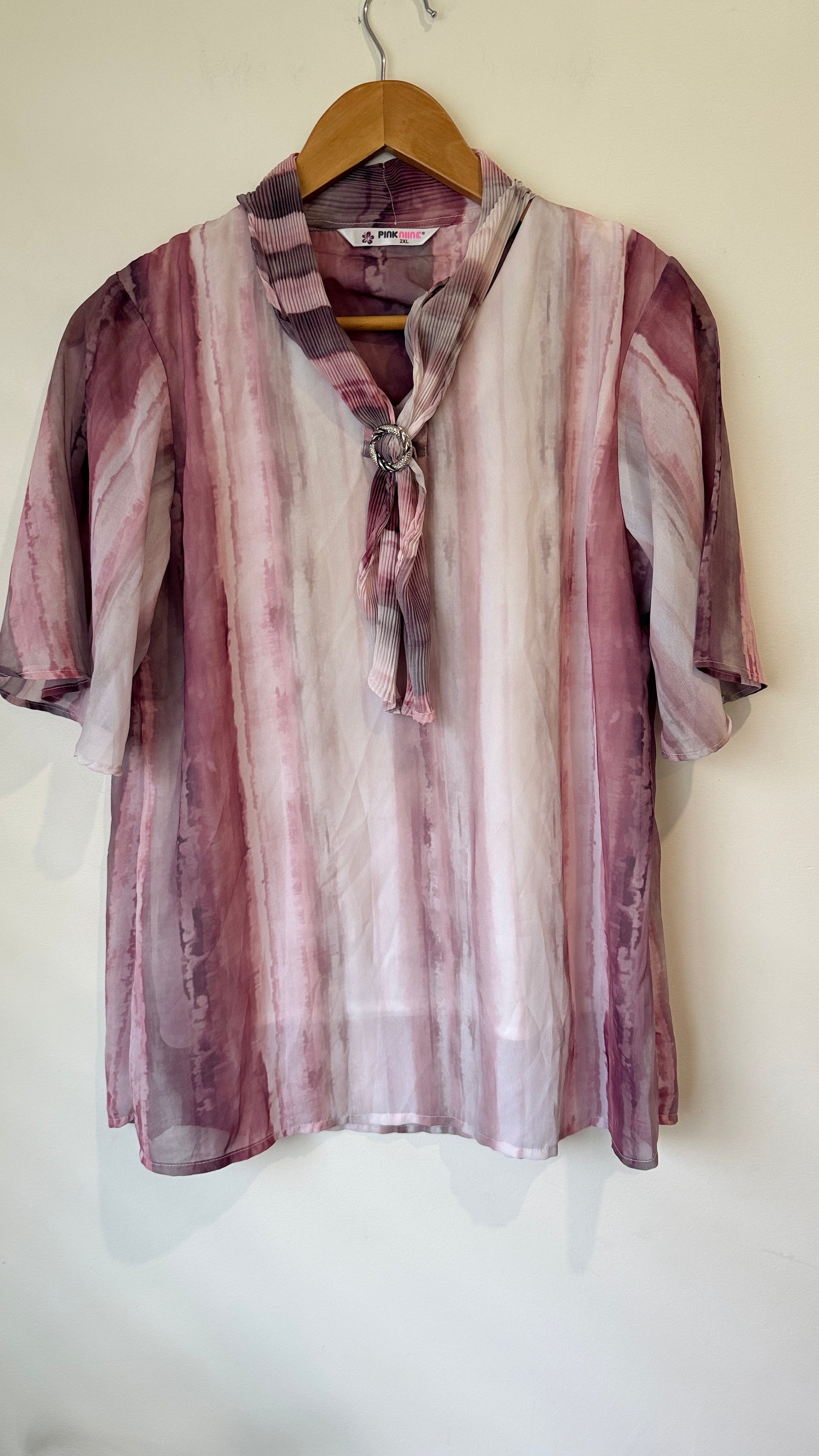 Pink Niine Watercolour Short Sleeve Shirt - Size 2XL