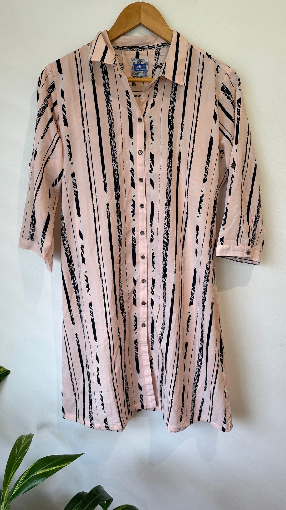 Entise Pink Brushstroke Print Shirt Dress - Size 2XL