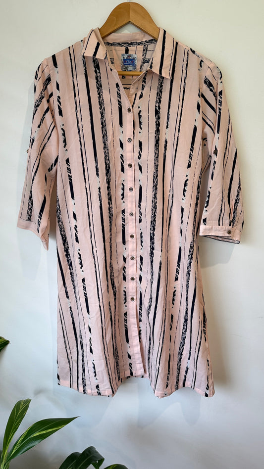 Entise Pink Brushstroke Print Shirt Dress - Size 2XL