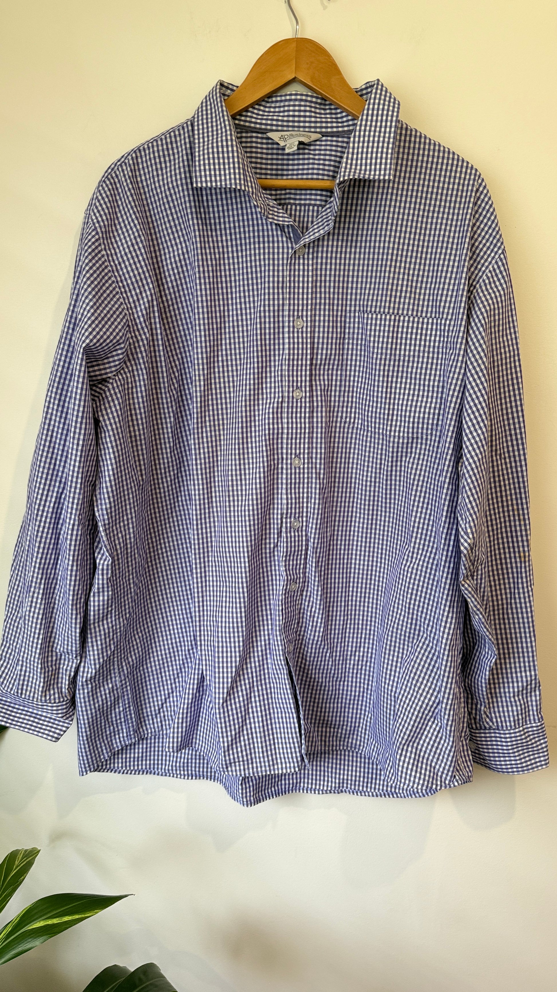 AP Business Blue Gingham Shirt - Size 4XL