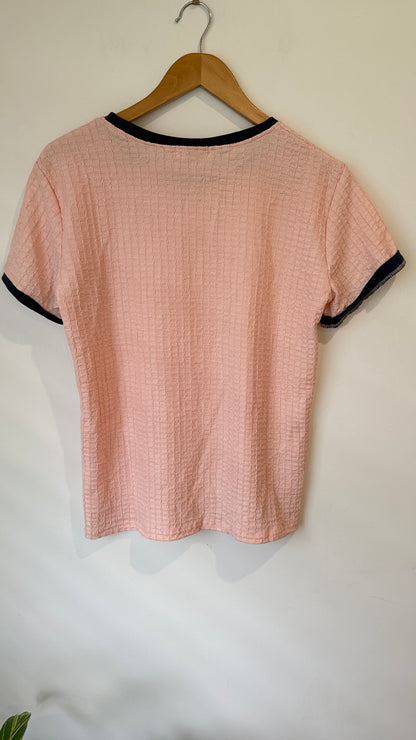 SMJ Pink Textured Smiley Ringer Tee - Size XL / 50cm u/arm