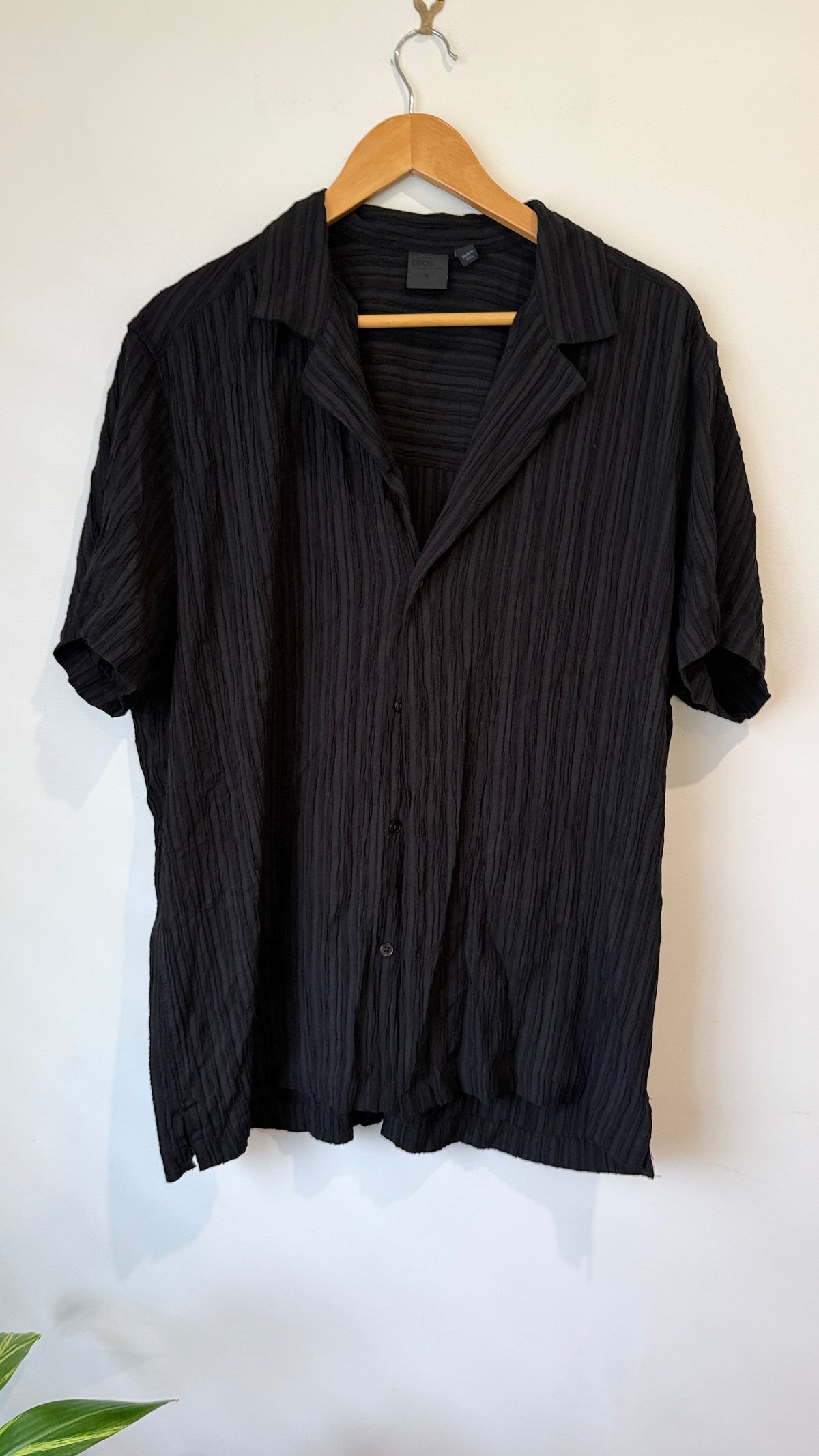 ASOS Black Textured Camp Collar Shirt - Size L