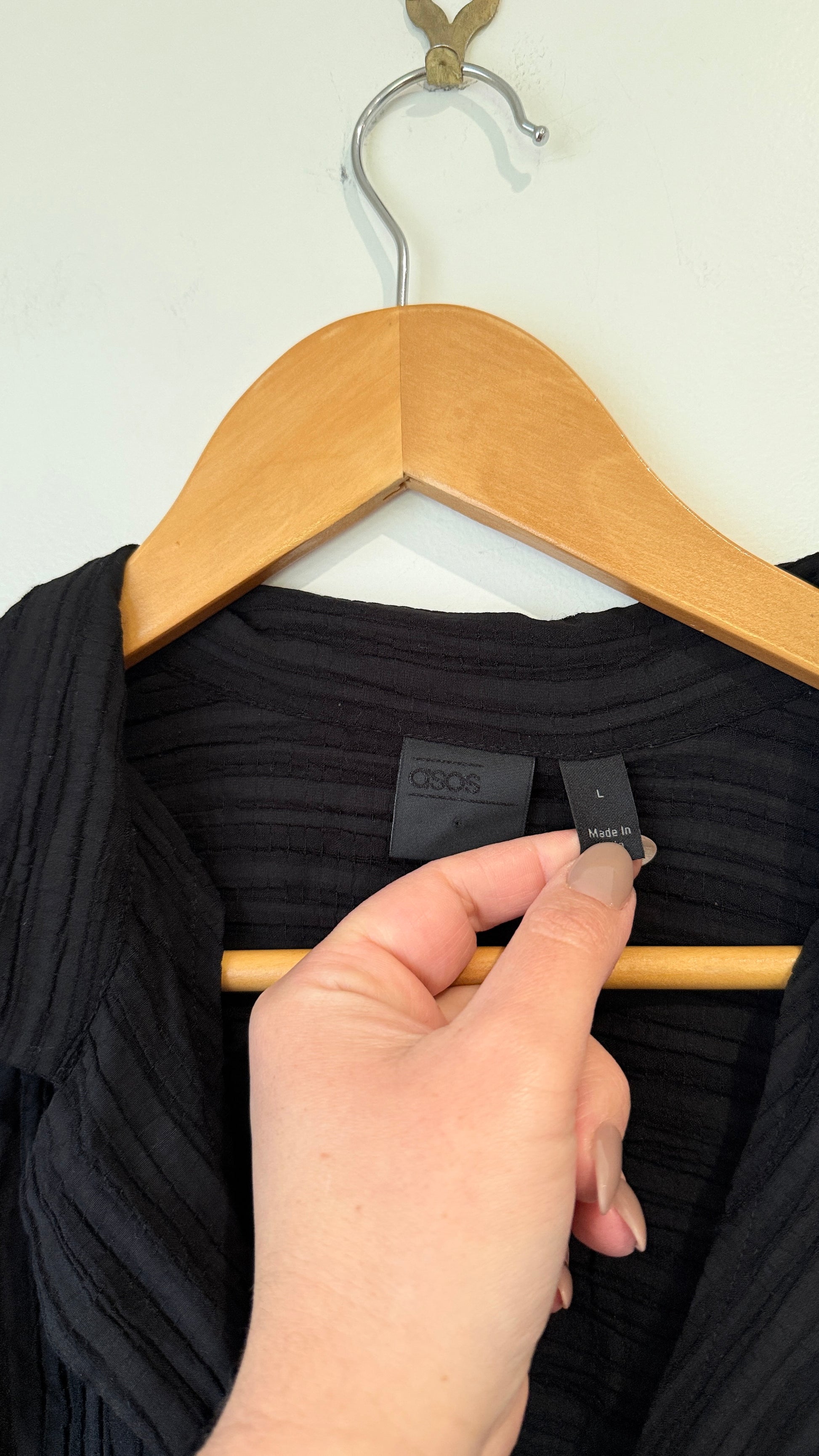 ASOS Black Textured Camp Collar Shirt - Size L