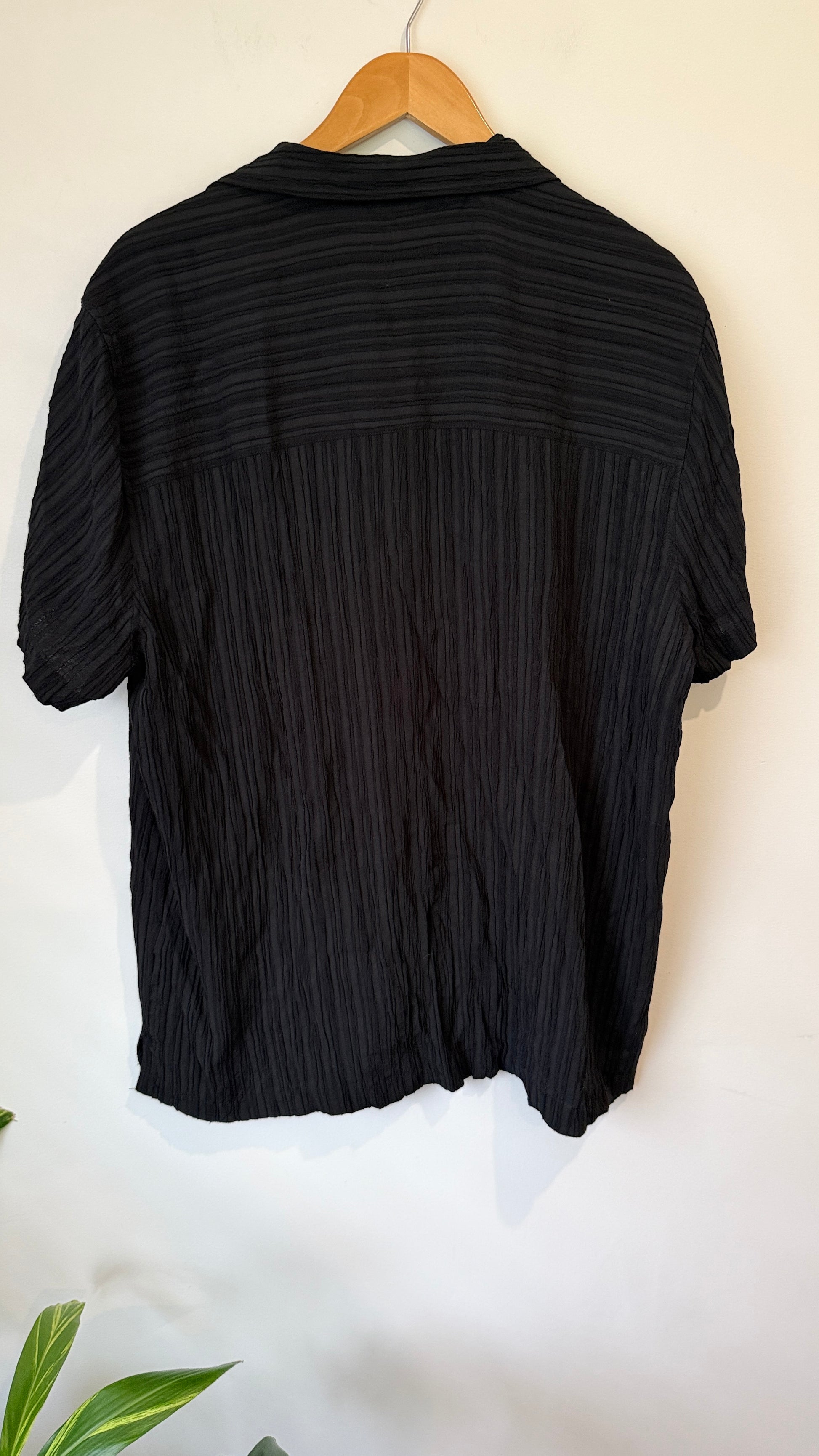 ASOS Black Textured Camp Collar Shirt - Size L
