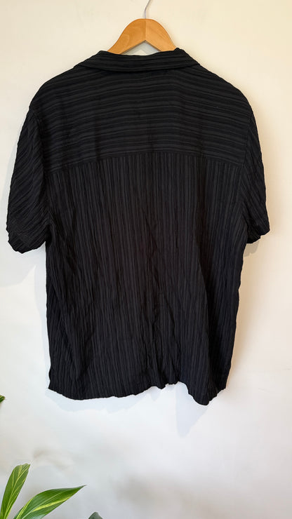 ASOS Black Textured Camp Collar Shirt - Size L