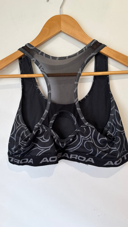 Active Intent Black Aotearoa Print Sports Bra - Size M