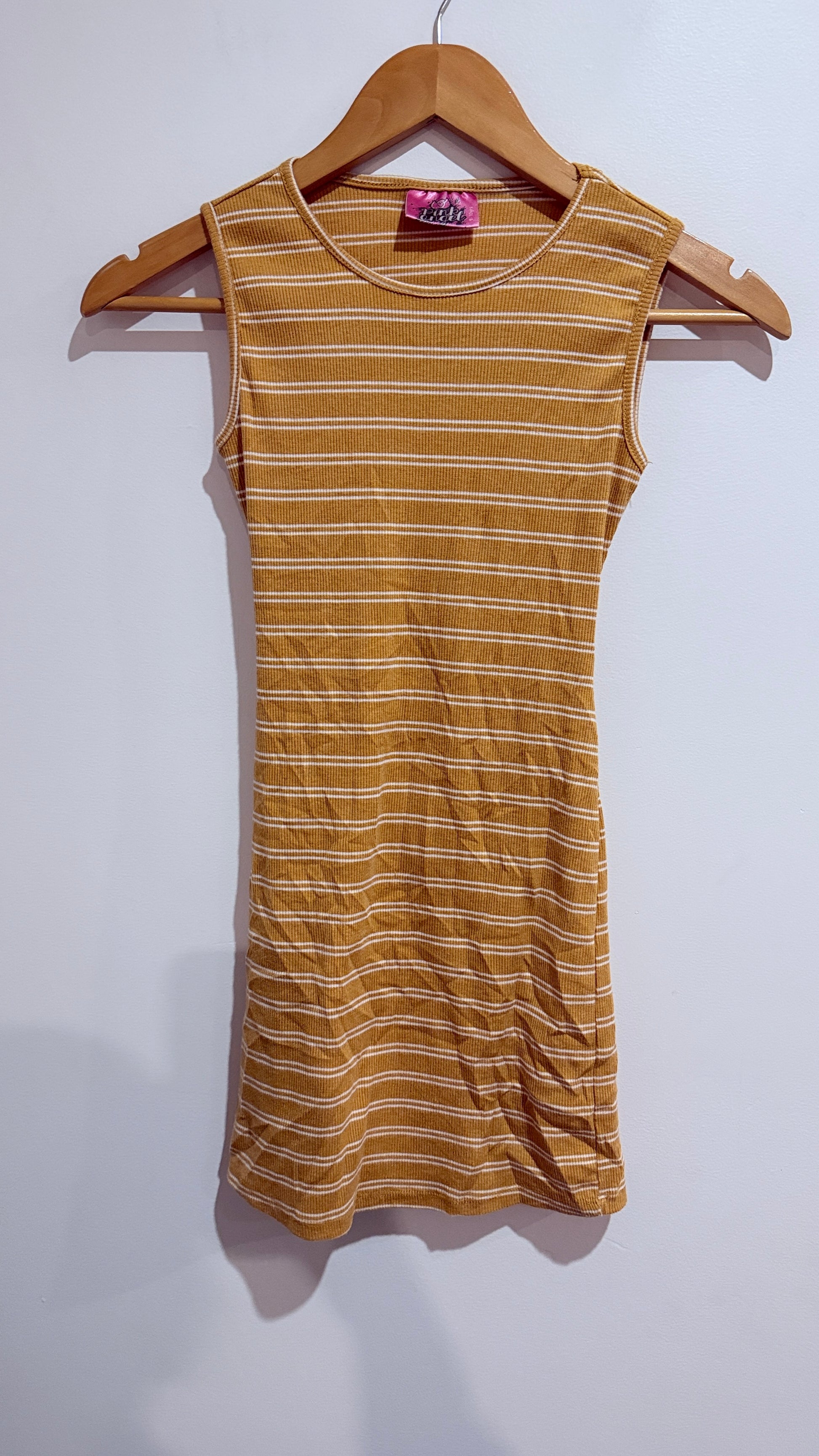 Pink Angel Mustard Striped Ribbed Tank Dress - Size 9-10 Years