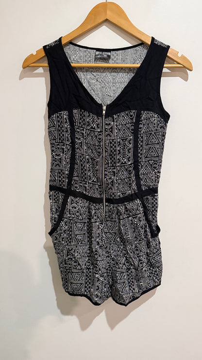 New Wave Black & White Print Playsuit - Size 13-14 Years