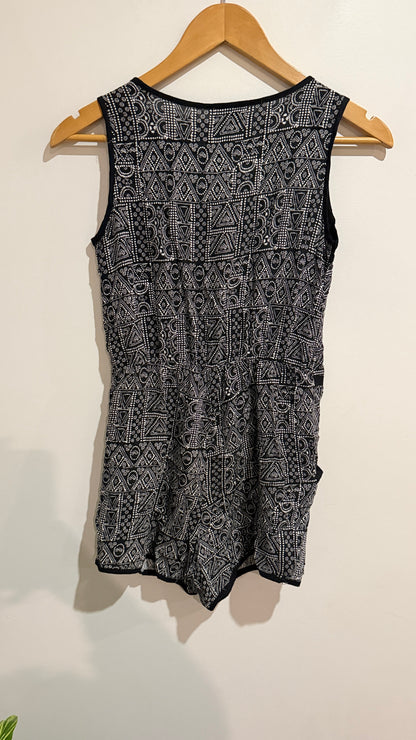 New Wave Black & White Print Playsuit - Size 13-14 Years