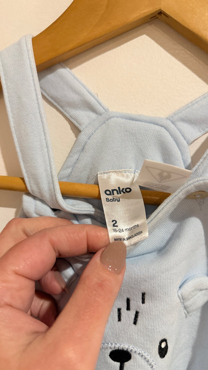 Anko Baby Blue Bear Dungarees - Size 2