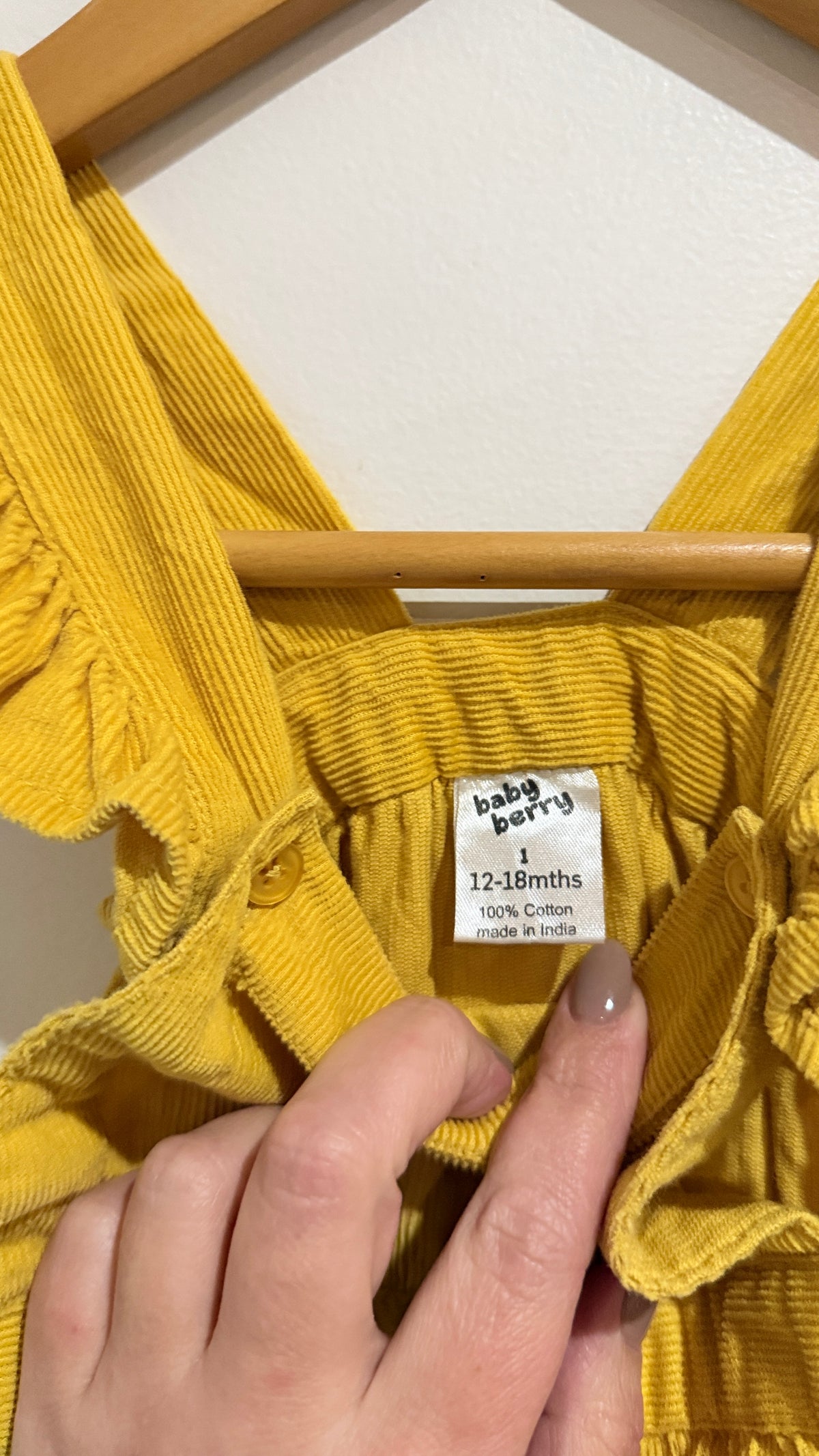 Baby Berry Mustard Corduroy Dungarees - Size 12-18 Months