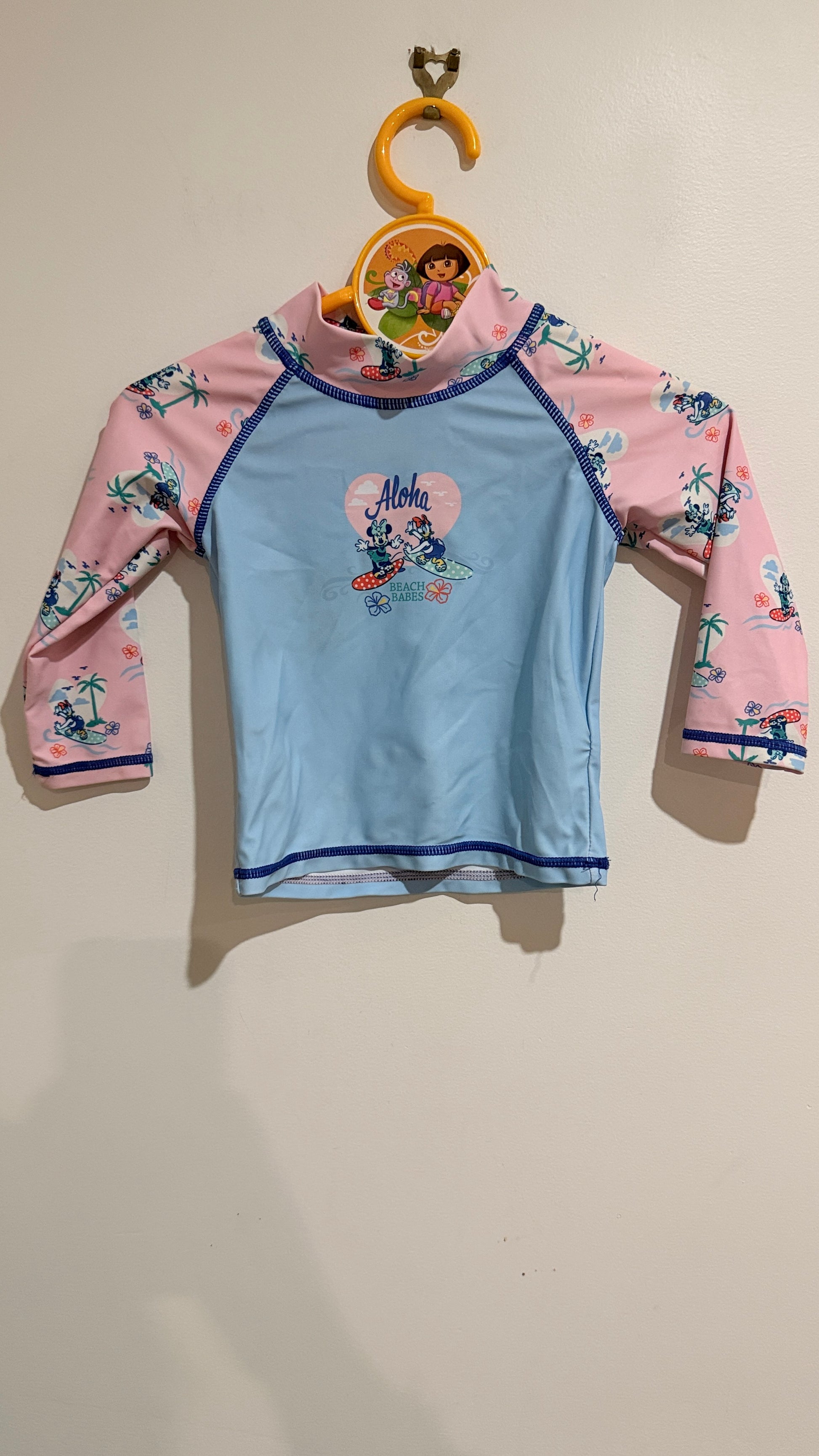 Minnie Mouse Pink & Blue Long Sleeve Rash Top - Size 0 (6-12 Months)