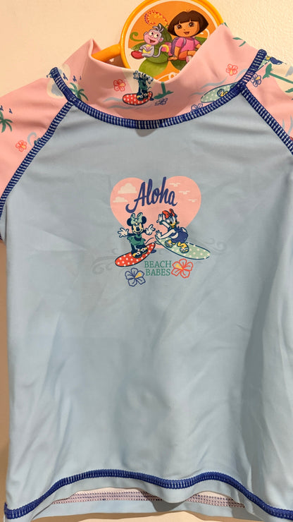 Minnie Mouse Pink & Blue Long Sleeve Rash Top - Size 0 (6-12 Months)