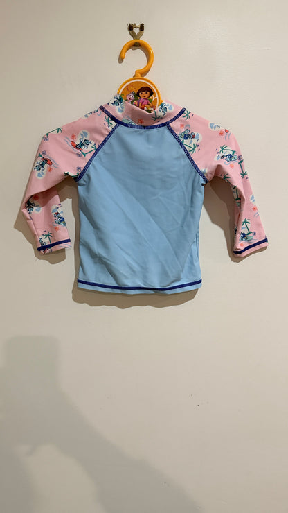 Minnie Mouse Pink & Blue Long Sleeve Rash Top - Size 0 (6-12 Months)