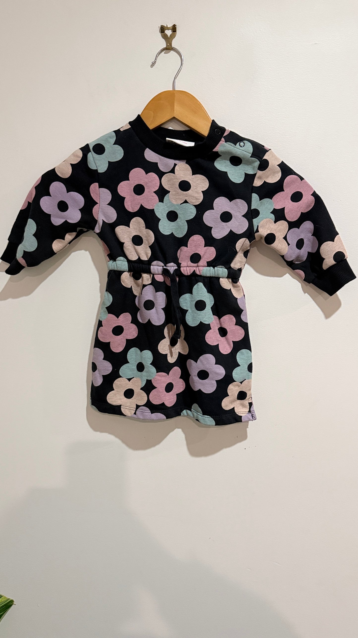 Mini Mango Navy Floral Sweater Dress - Size 1