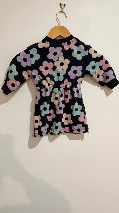 Mini Mango Navy Floral Sweater Dress - Size 1