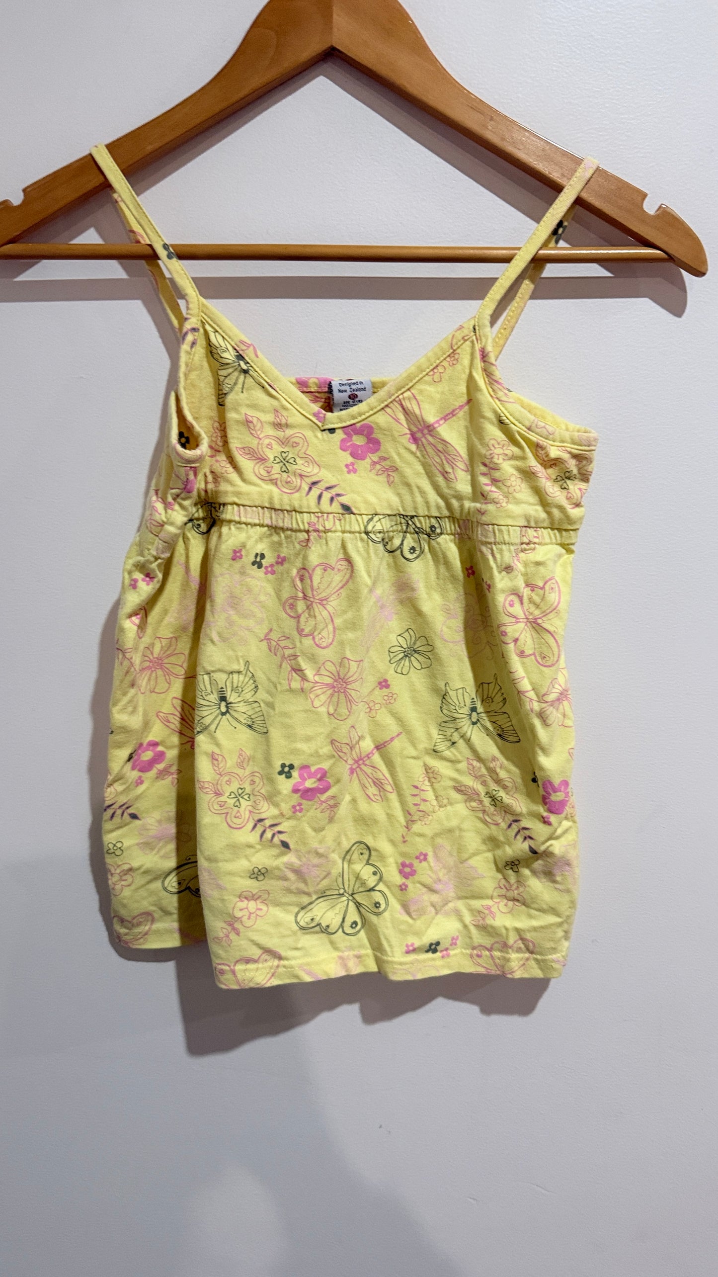 JK Kidsgear Yellow Butterfly Print Cami Top - Size 10 Years