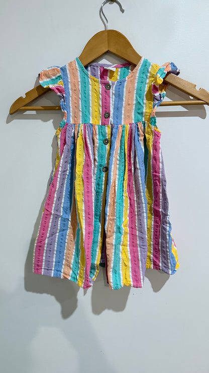 Next Rainbow Stripe Button Front Dress 18-24m