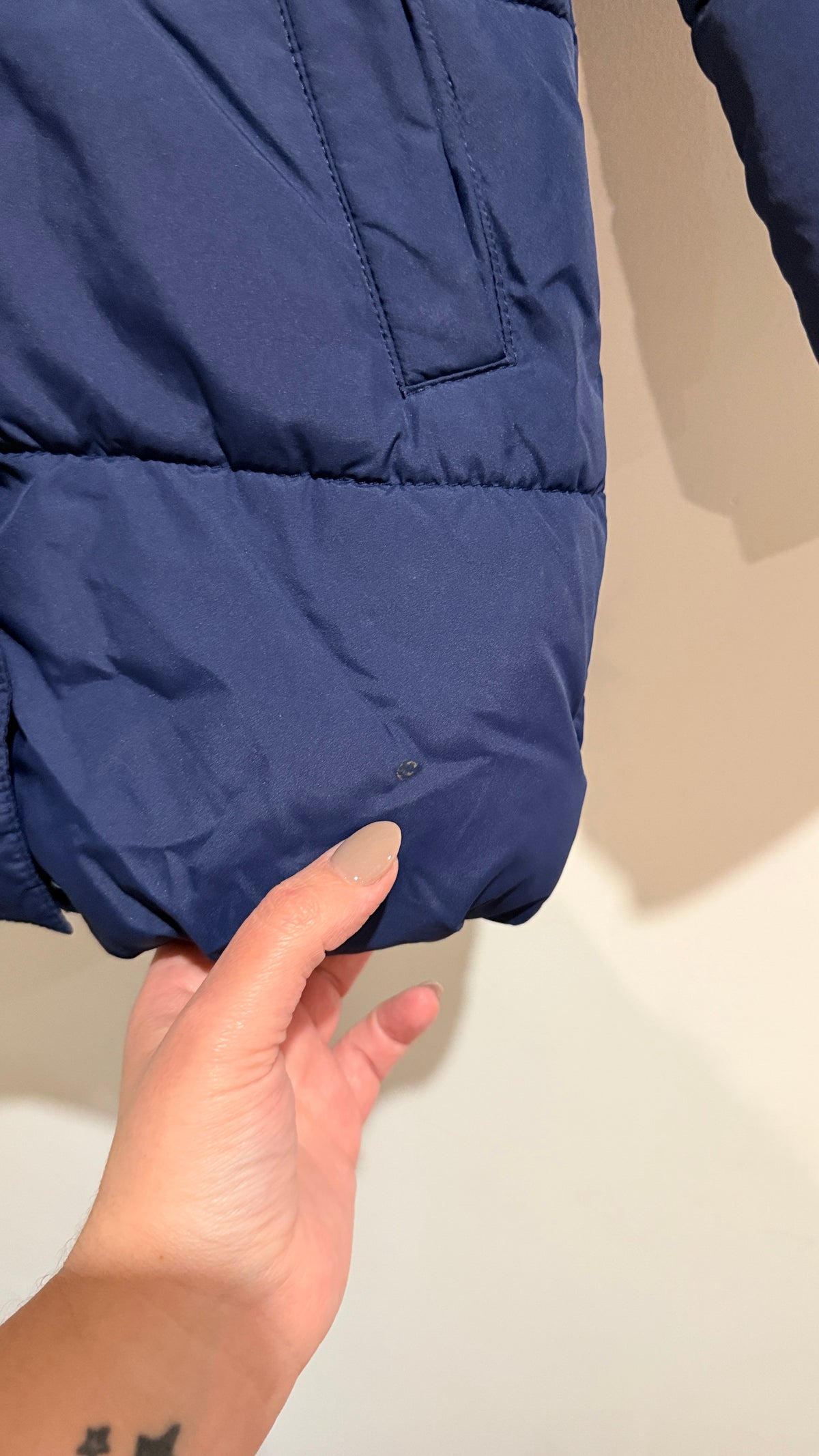 John Lewis Navy Fur Trim Hooded Puffer Coat - Size 4