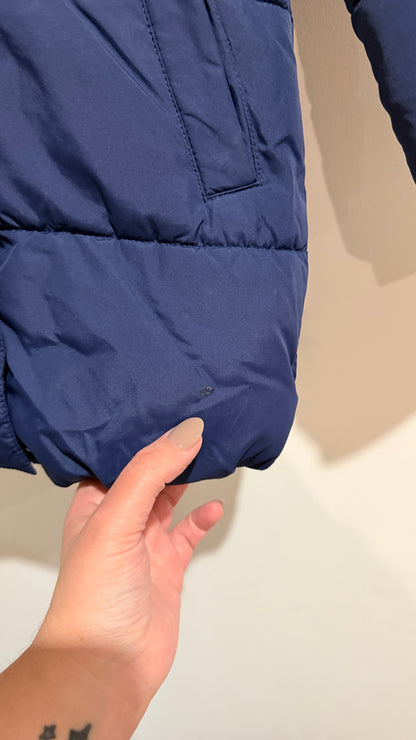 John Lewis Navy Fur Trim Hooded Puffer Coat - Size 4