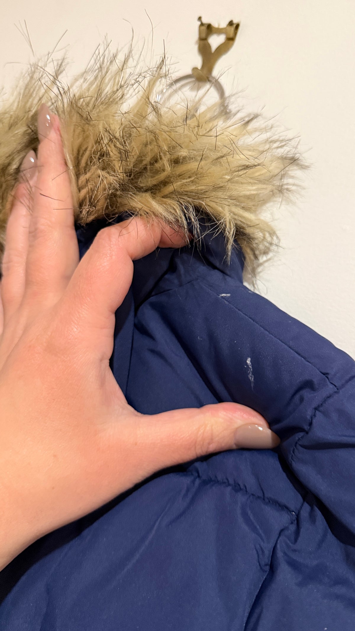 John Lewis Navy Fur Trim Hooded Puffer Coat - Size 4