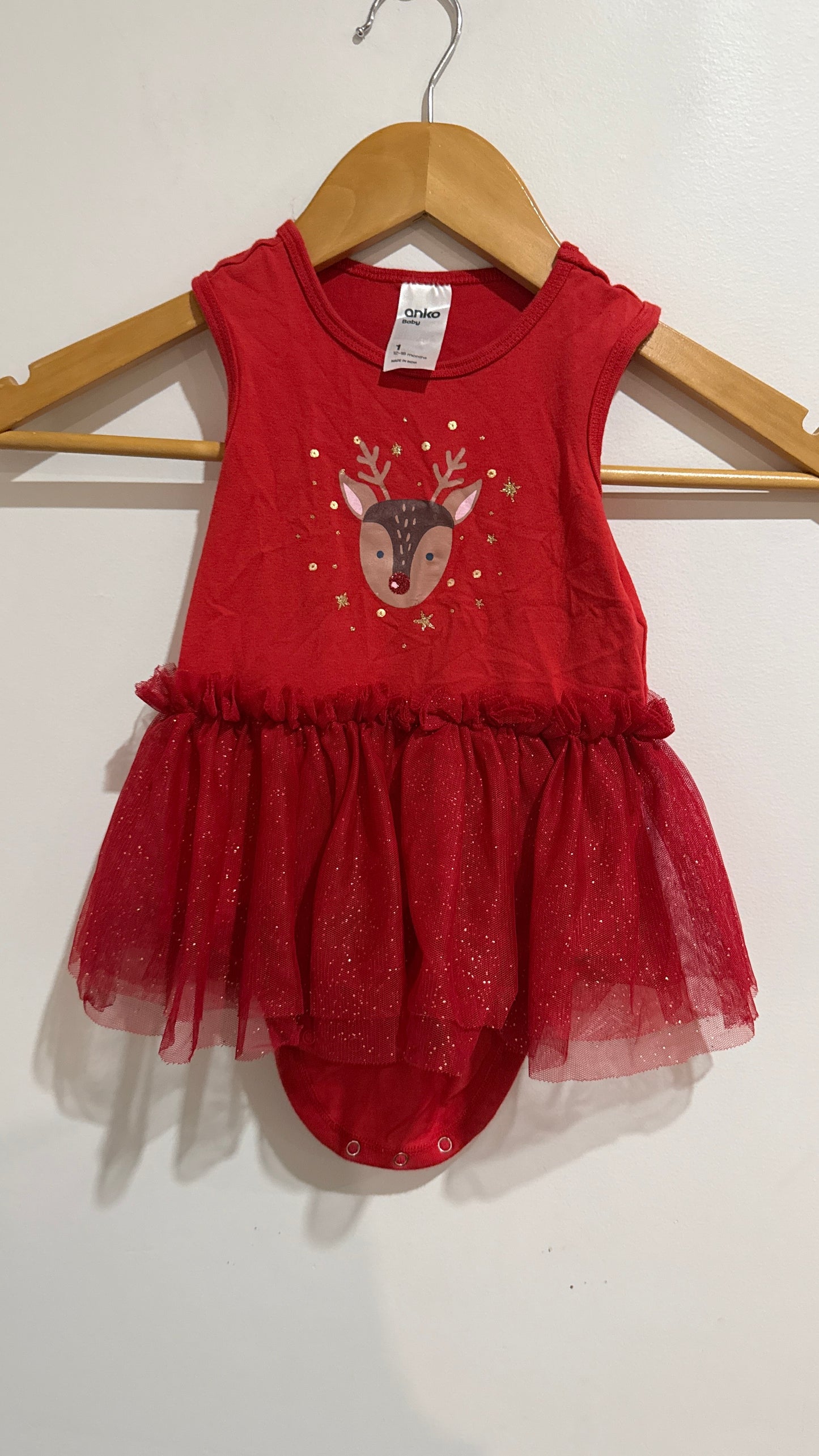 Anko Baby Red Reindeer Tutu Dress - Size 1 (12-18 Months)