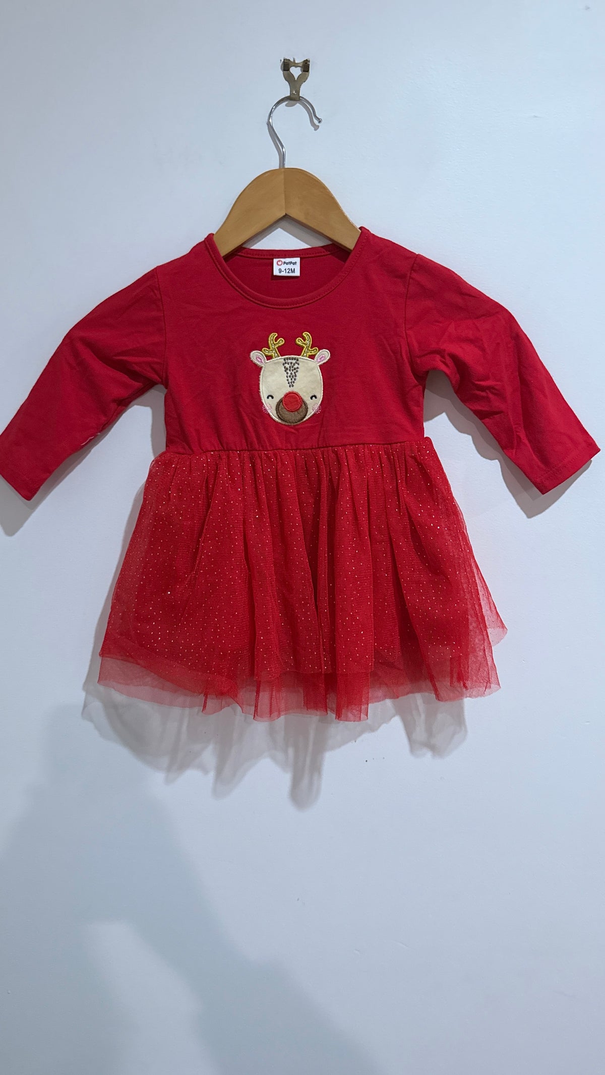 PatPat Red Reindeer Tulle Dress - Size 9-12 Months