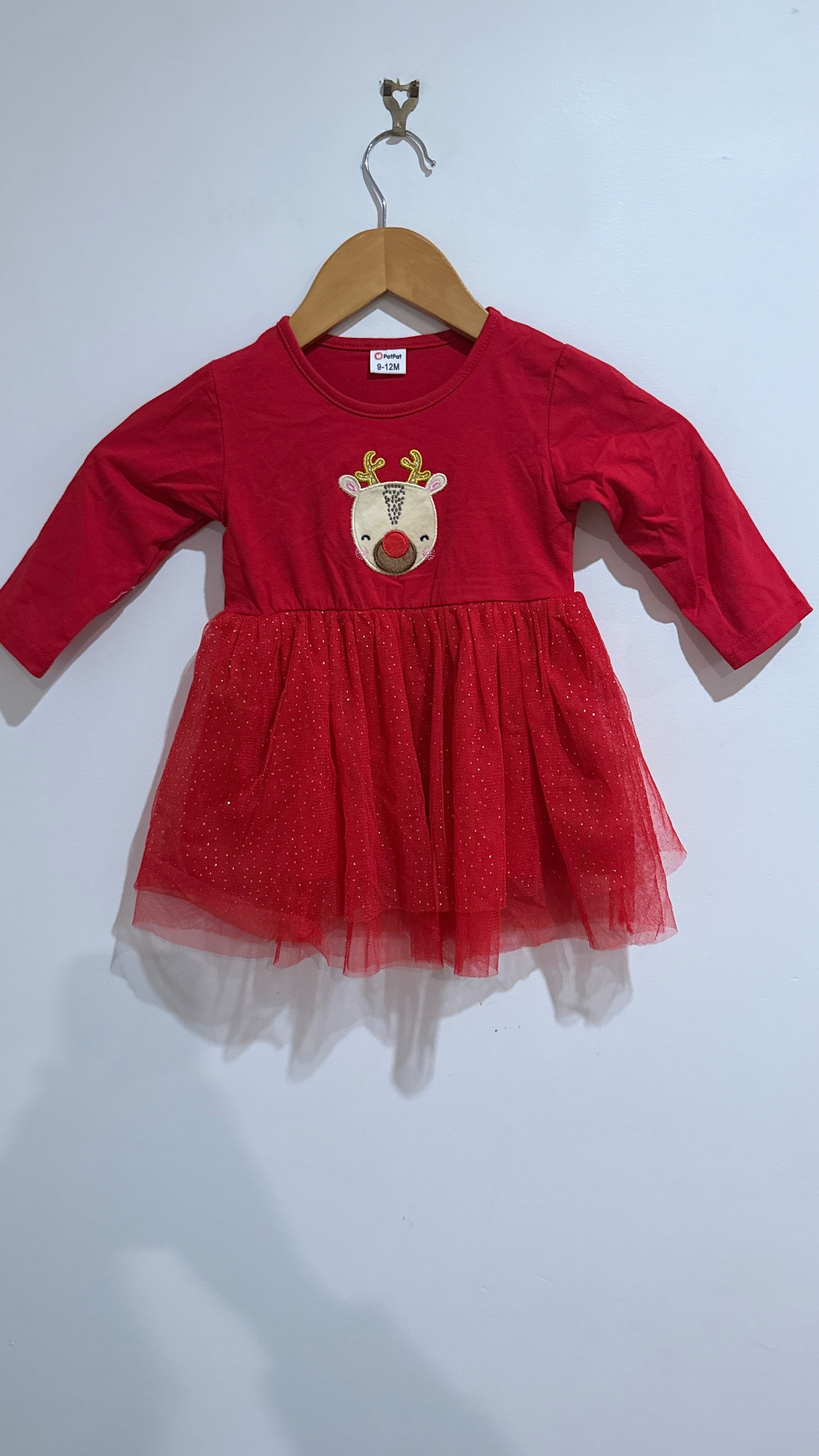 PatPat Red Reindeer Tulle Dress - Size 9-12 Months