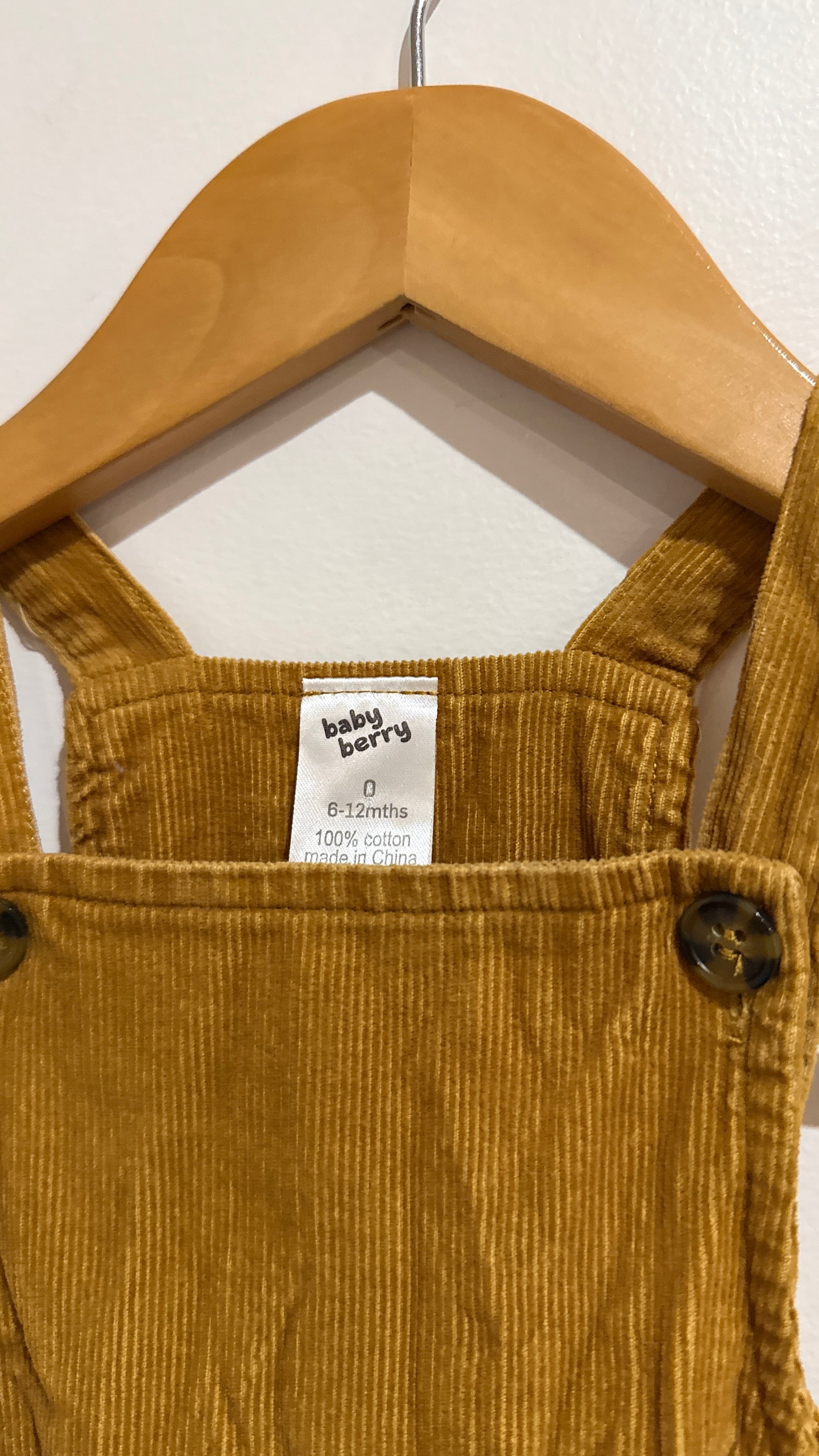 Baby Berry Mustard Corduroy Overalls - Size 0 (6-12 Months)