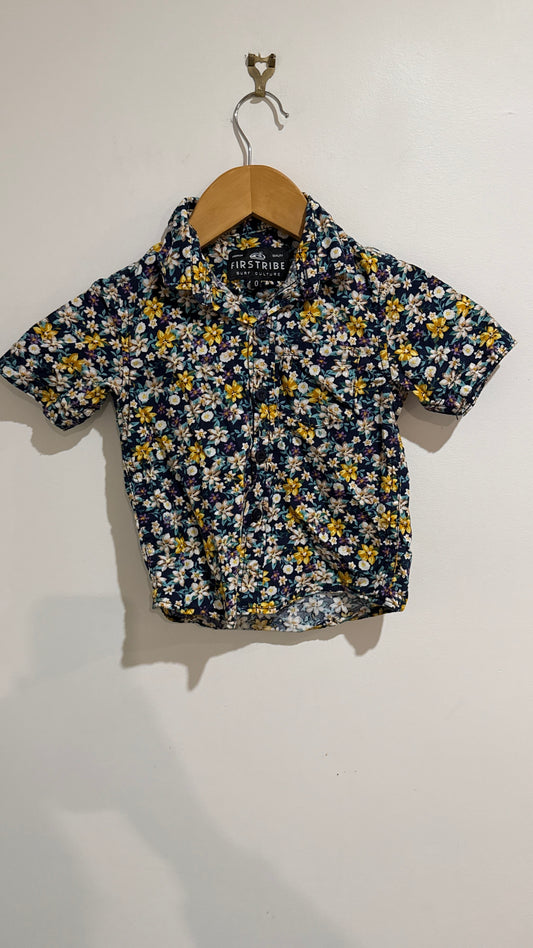 Firstribe Navy Floral Short Sleeve Shirt - Size 0