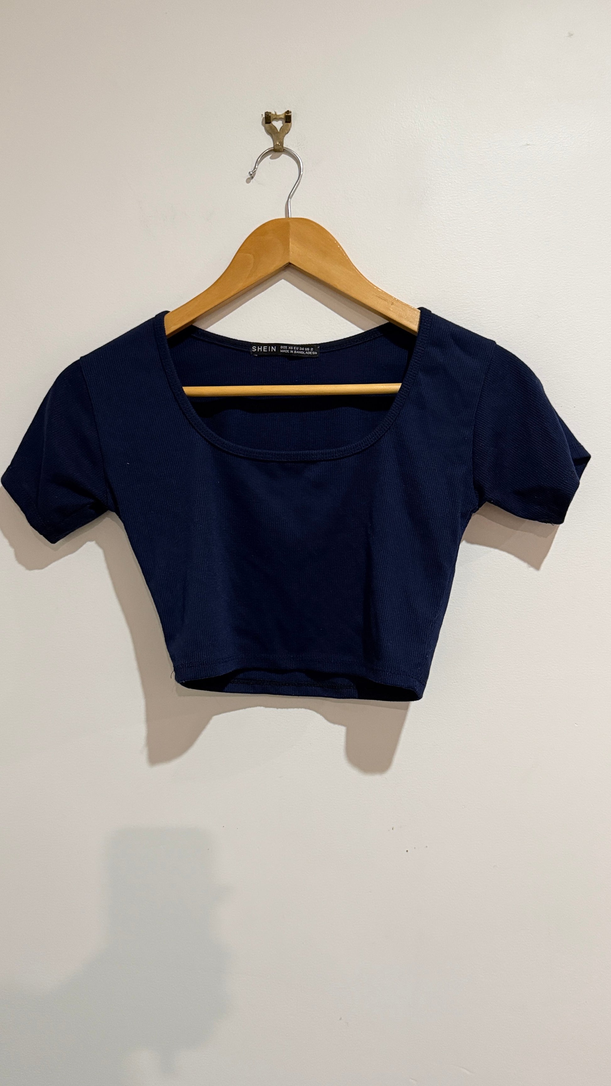 Shein Navy Ribbed Crop Top - Size XS
