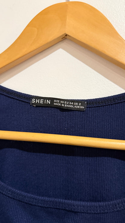 Shein Navy Ribbed Crop Top - Size XS