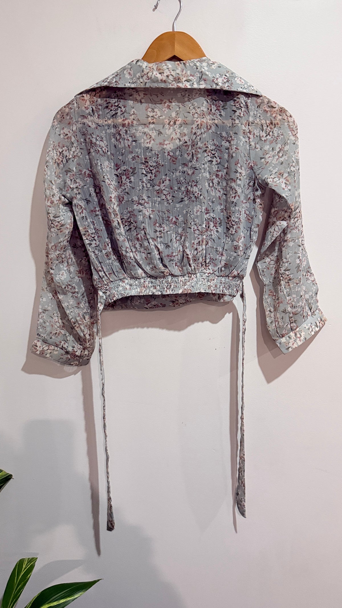 Sage Floral Tie Waist Wrap Crop Top - 43cm underarm