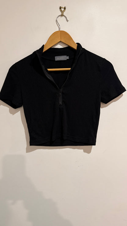 Mirrou Size S Half Zip Ribbed Crop Top