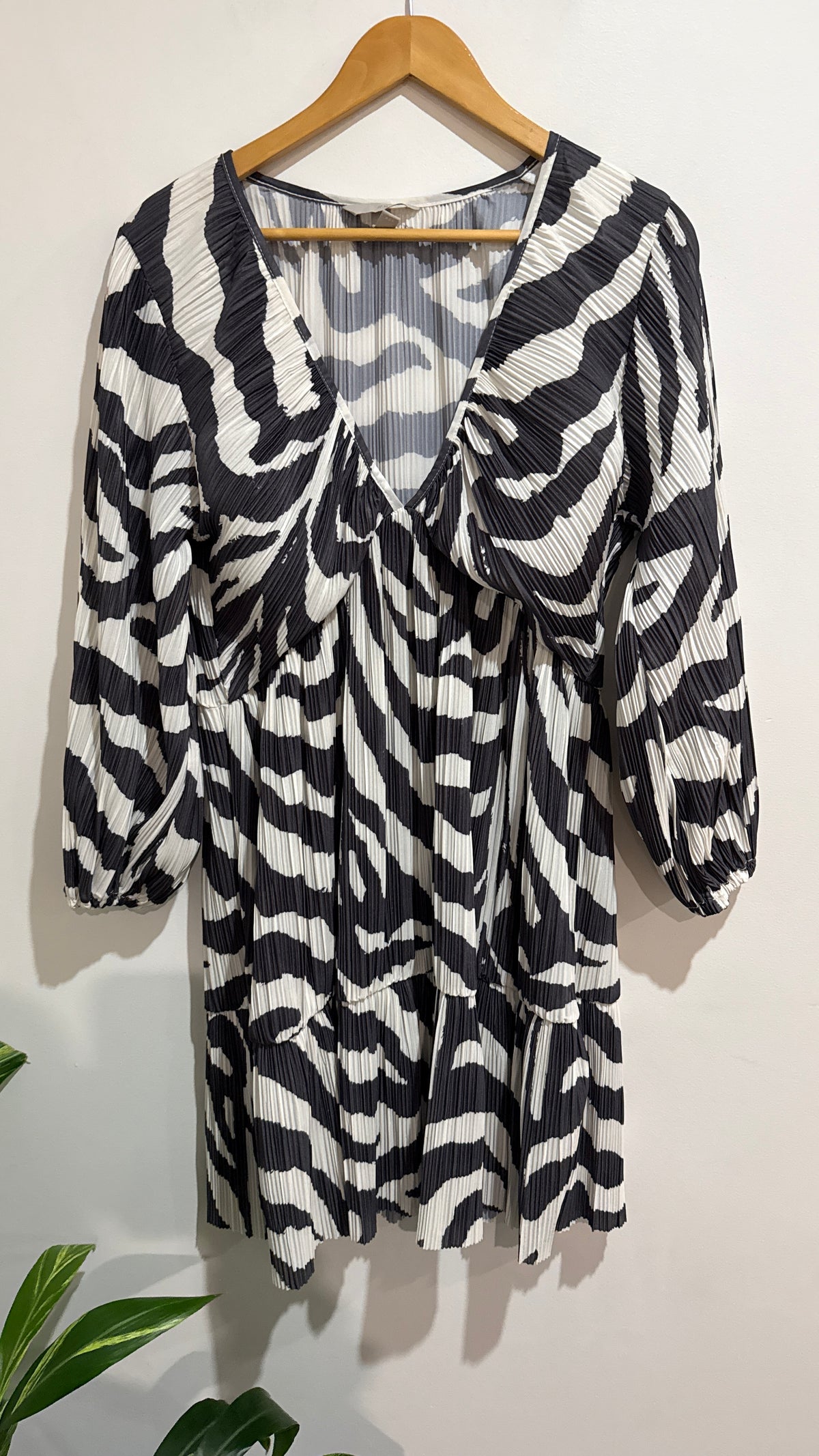 H&M Size L Zebra Print Pleated Dress