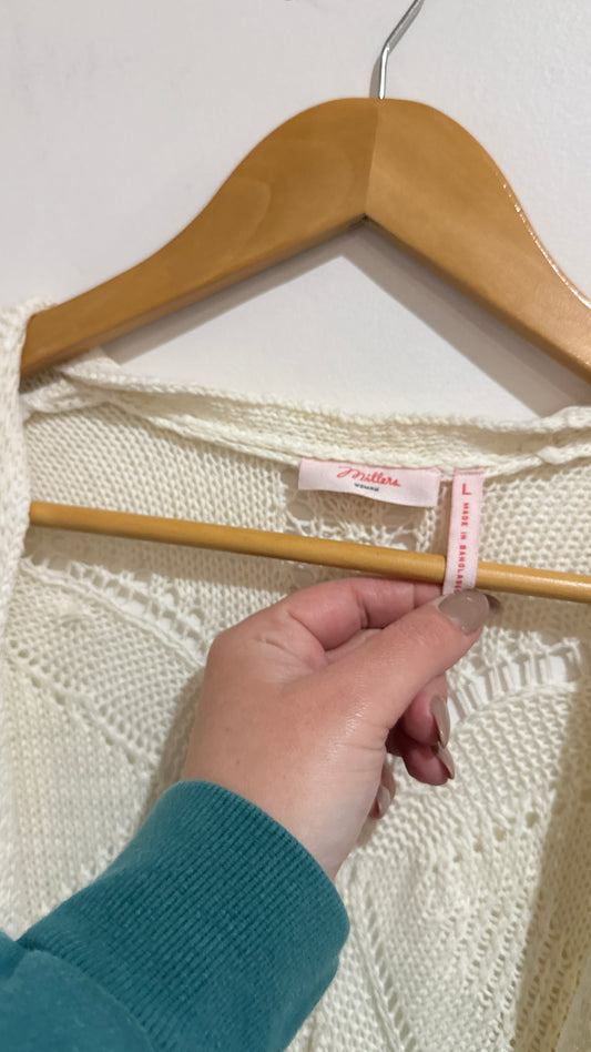 Millers Size L Cream Open Knit Long Cardigan