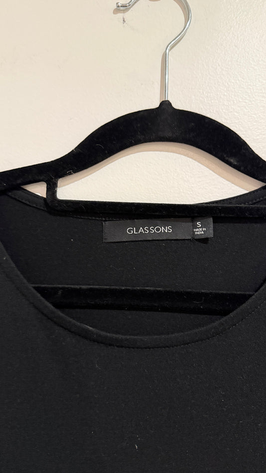 Glassons Size S Black Tiered Long Sleeve Dress