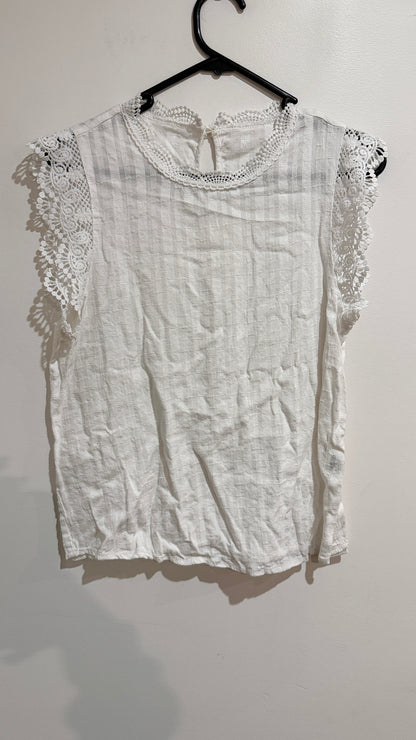 SHEIN White Lace Trim High Neck Top - 44cm underarm