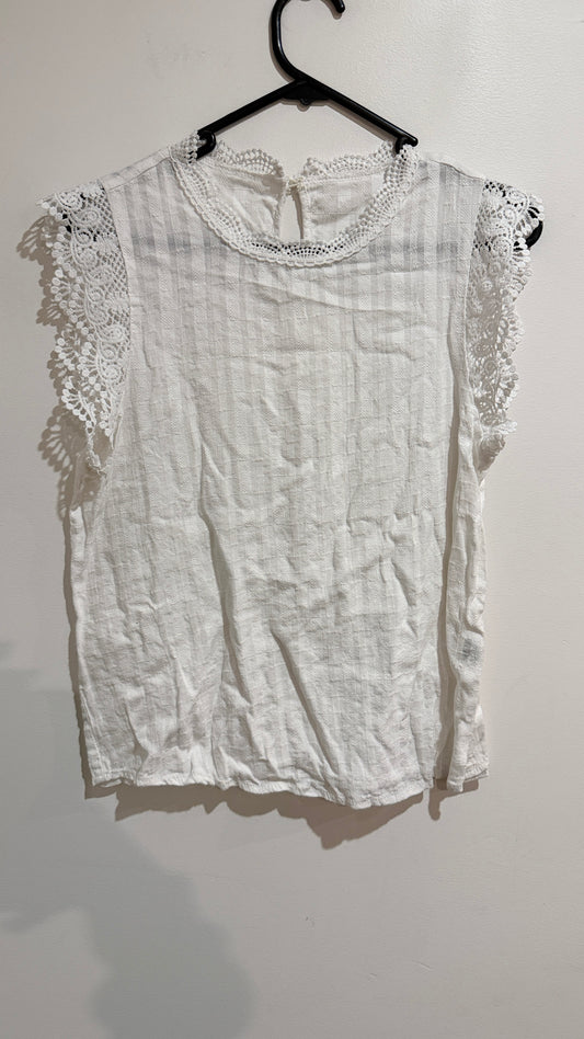 SHEIN White Lace Trim High Neck Top - 44cm underarm