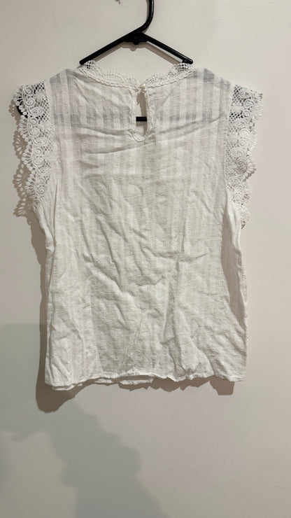SHEIN White Lace Trim High Neck Top - 44cm underarm