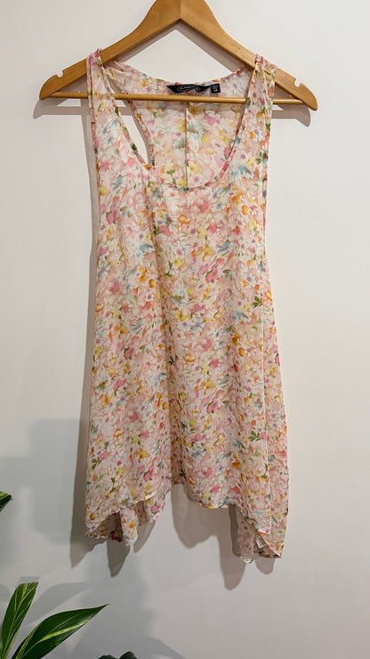 Glassons Size 14 Floral Print Sheer Tank Top