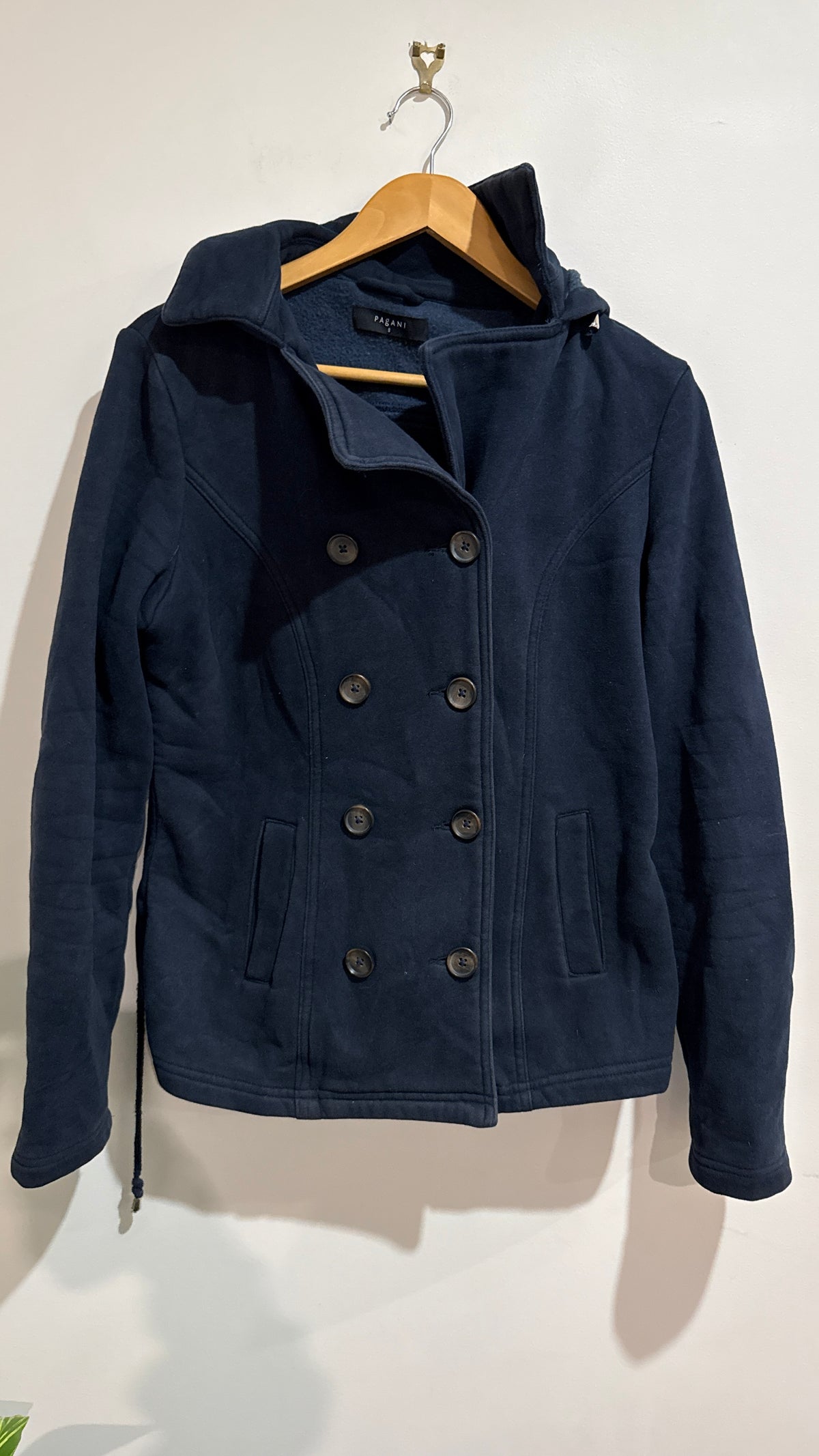 Pagani Size S Navy Fleece Hooded Pea Coat