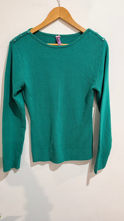 Teal Knit Sweater with Button Shoulder Detail Size M