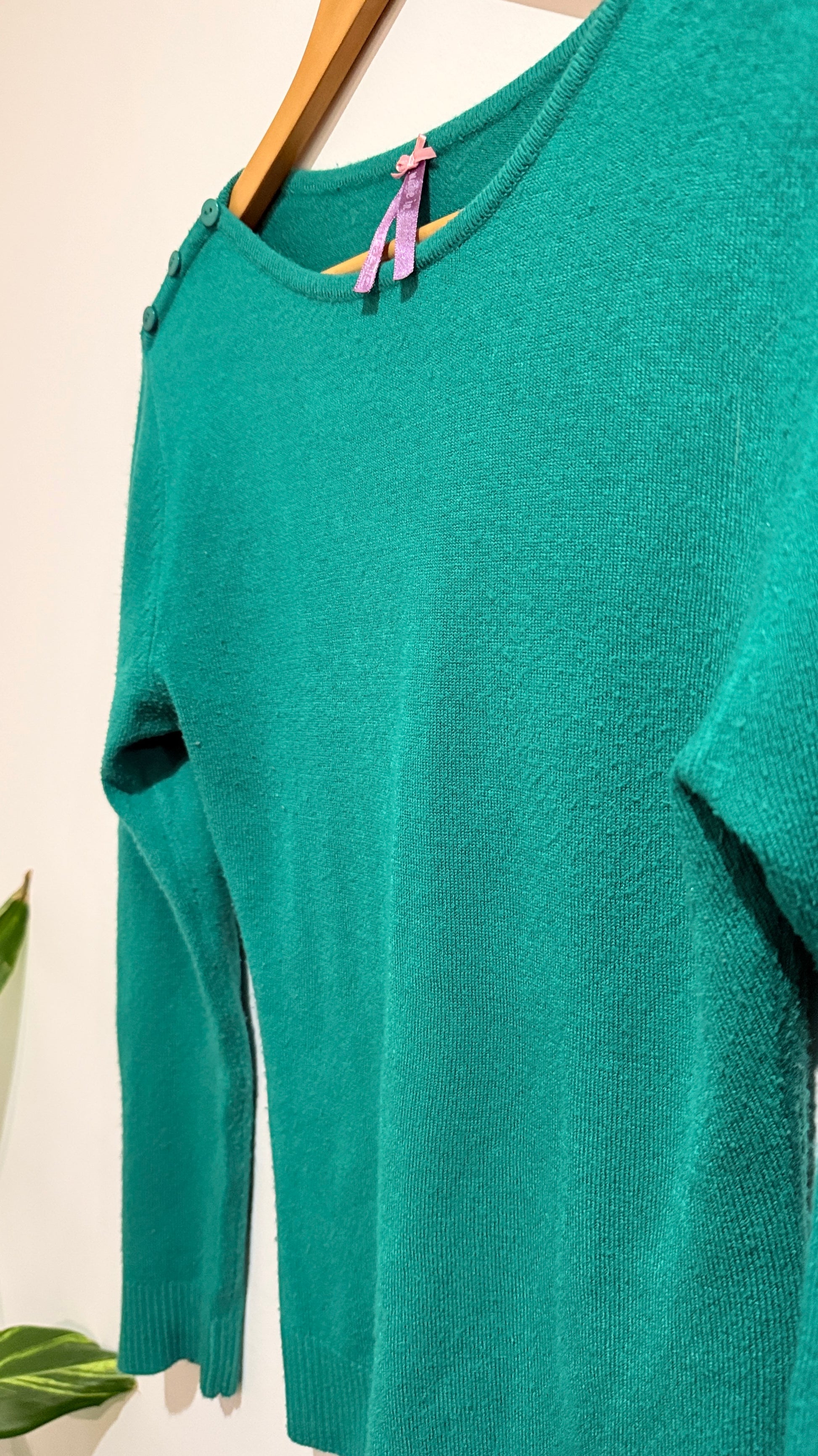 Teal Knit Sweater with Button Shoulder Detail Size M