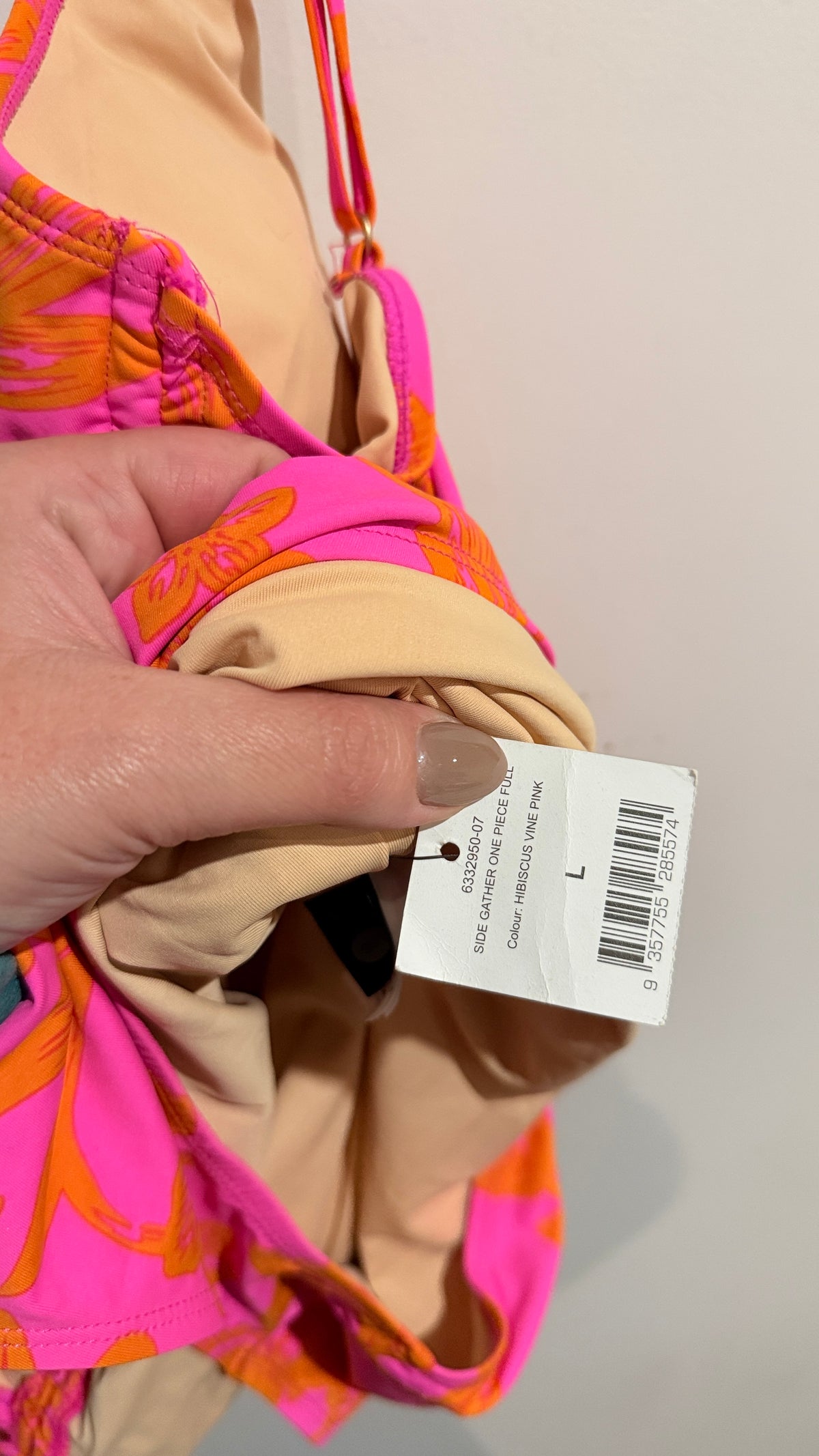 Pink & Orange Floral Ruched One-Piece Swimsuit Size L