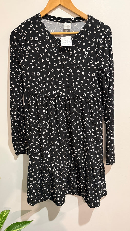 Miss Mango Black Heart Print Tiered Dress Size 16